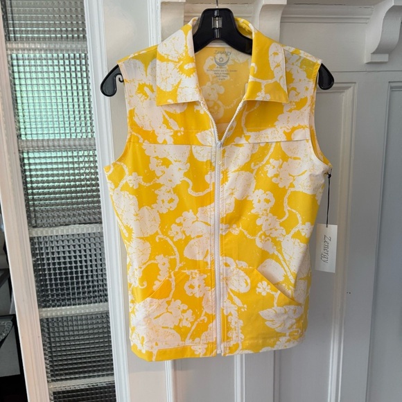 Zenergy by Chico Vest Women's Size 0 Bright Yellow Floral Full Zip - Picture 2 of 14